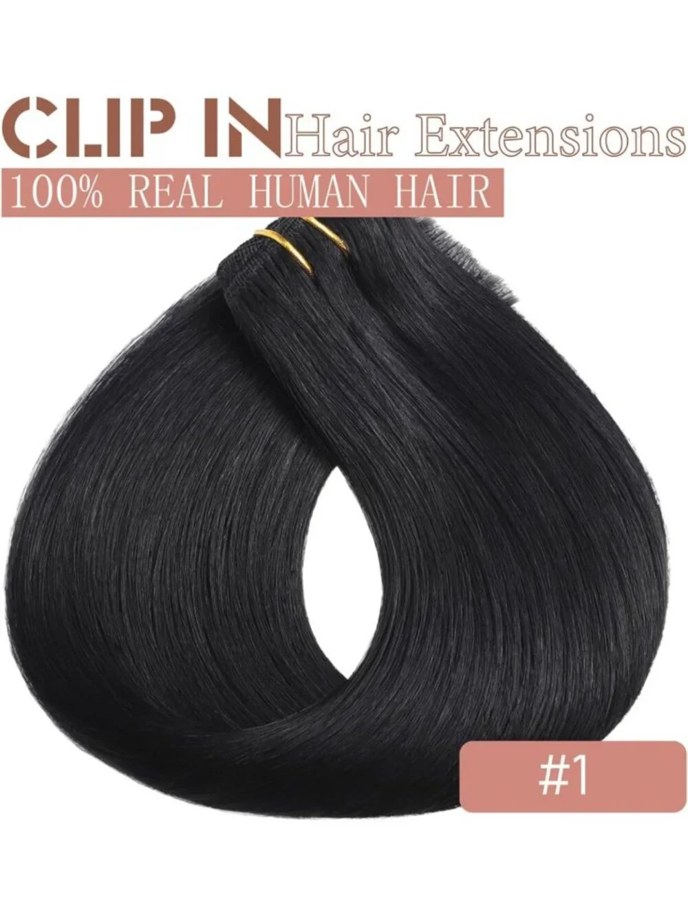 Real Human Hair Clip-In Extensions - Jet Black, Easy to Apply, Natural Look